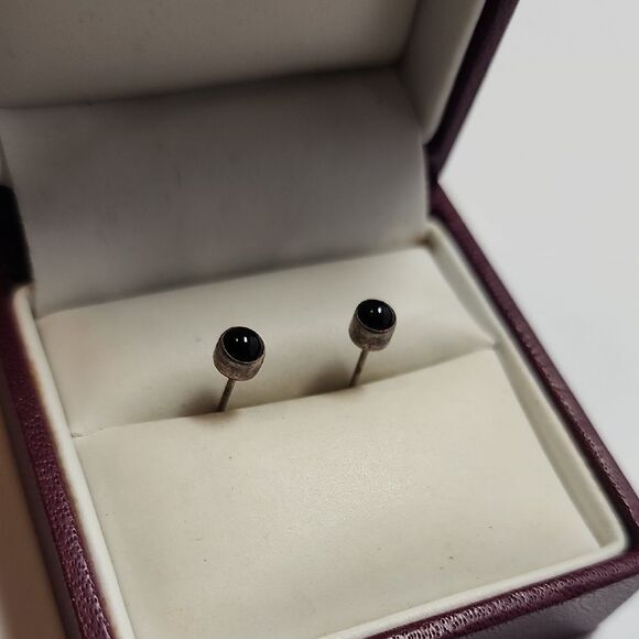 Black Sterling Silver Stud Earrings - Picture 1 of 4